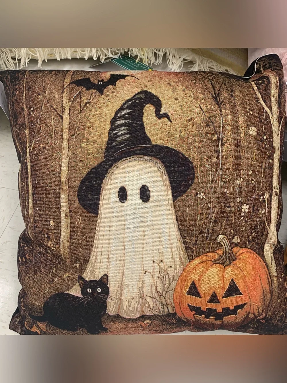 Halloween Ghost, Pumpkin & Black Cat Decorative Pillow Cover